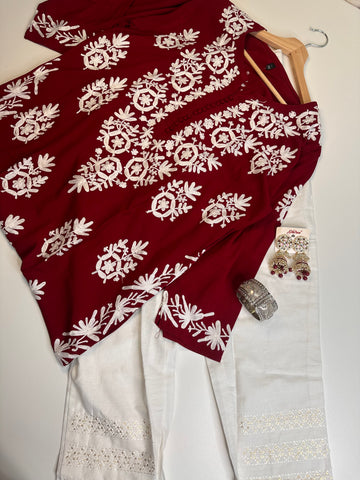 Modal fabric kurti with chikankari embroiery