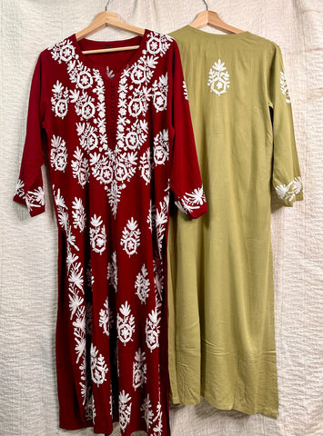 Kurti en tissu modal avec broderie chikankari