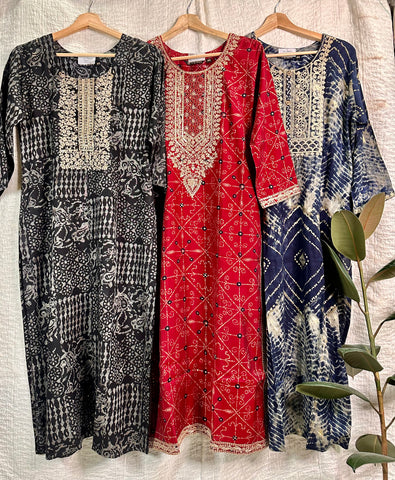 FOIL PRINTED KURTIS WITH CORD embroidery