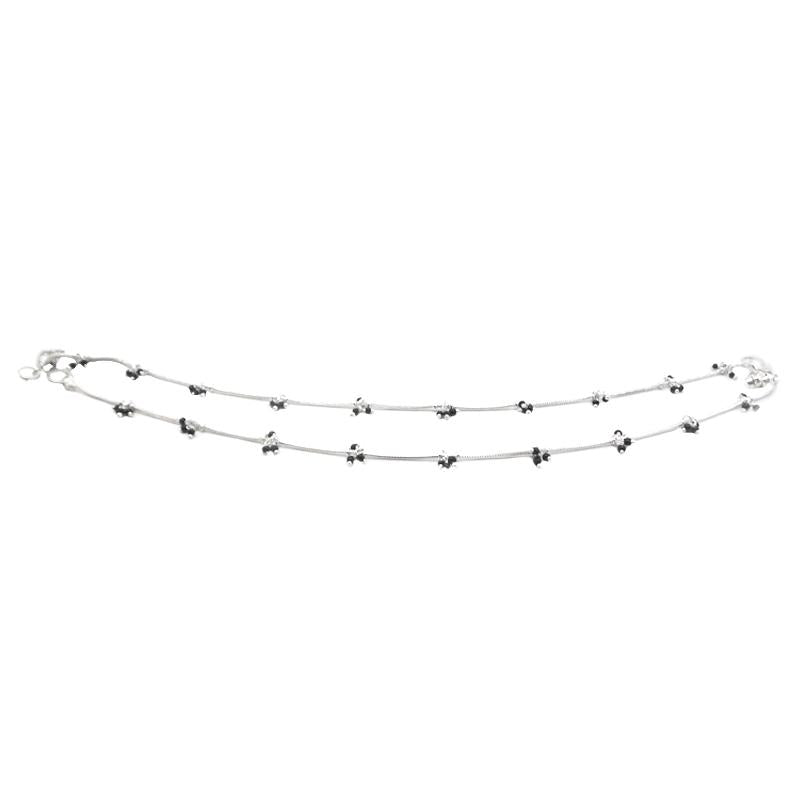 Gorgeous Silver Plated Anklets with Black Pearls