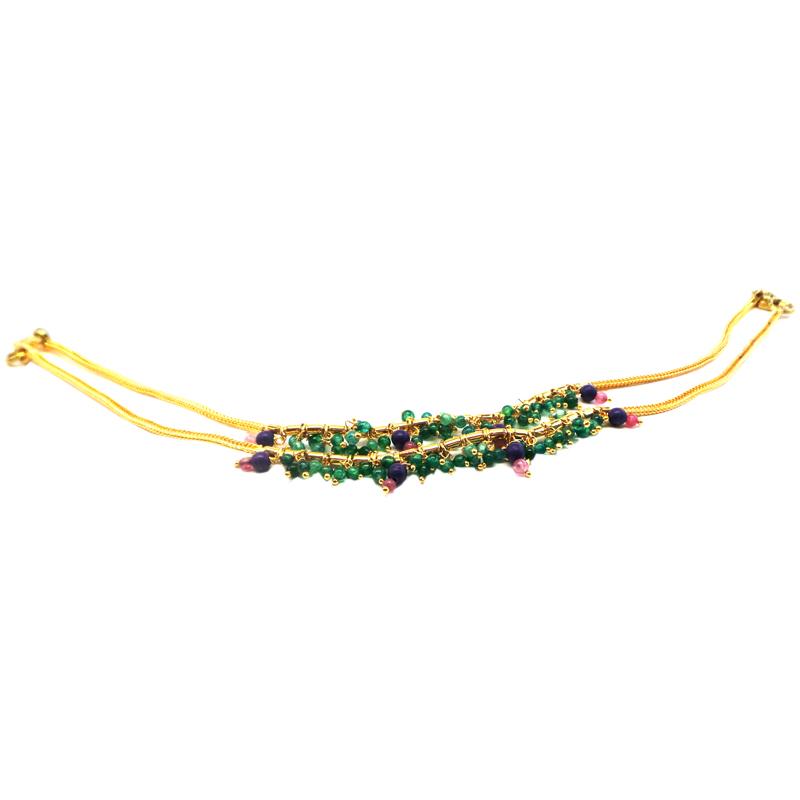 Stylish Gold Plated Anklets with Green Pearls