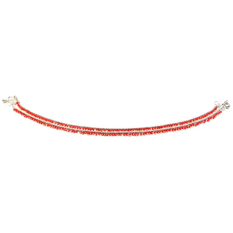 Gorgeous Silver Plated Anklets with Red Pearls