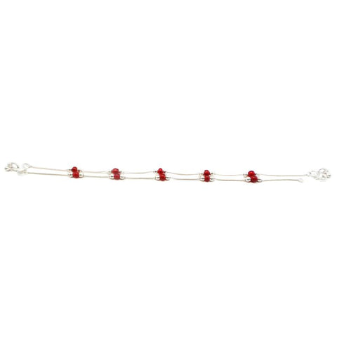 Simple and Beautiful Silver Plated Anklets with Red Pearls
