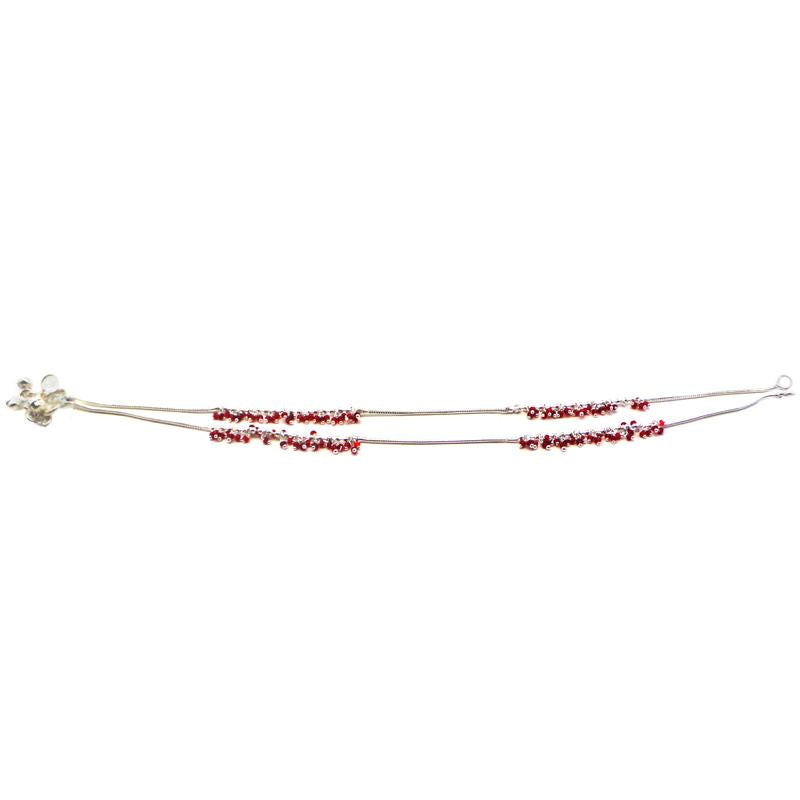 Simple yet Beautiful Silver Plated Anklets with Red Pearls