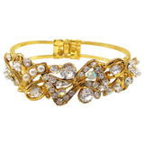 Fancy and Stylish Gold Plated Bangle with golden stones and white pearls