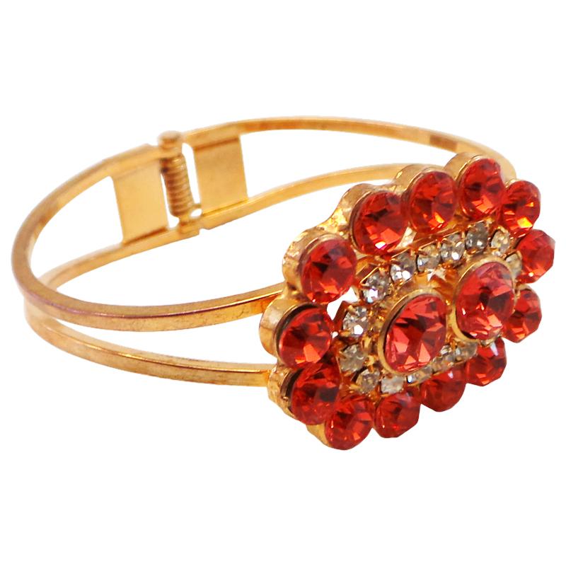 Fancy and Stylish Gold Plated Bangle with orange stones and white diamonds
