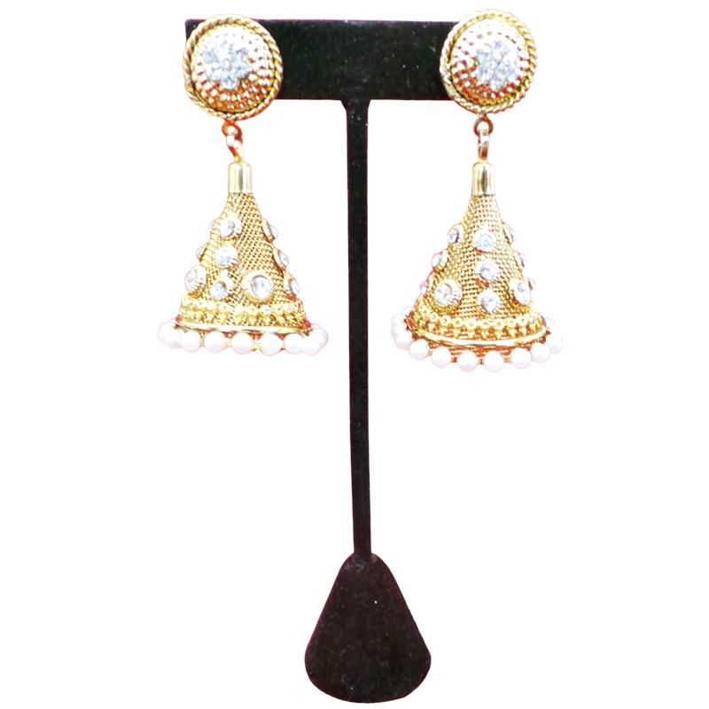 Gorgeous and Unique White Pearls and Mirror Stones Gold Plated Earring