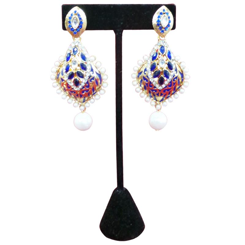 Stylish Earring with Blue Stones and White Pearls