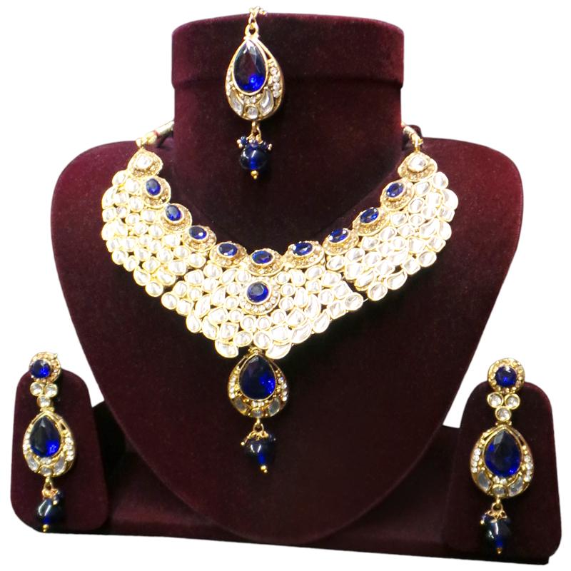Fancy and Stylish Royal Blue stone Necklace with mirror work