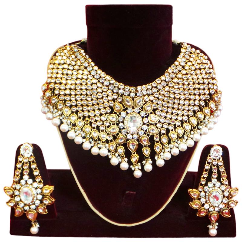 Fancy and Stylish Stone/Pearl Necklace with mirror work