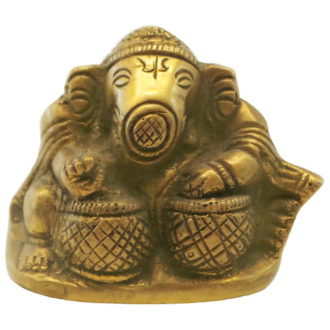 Ganesha God Statue with Tabla in Brass