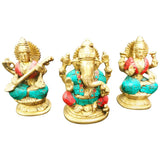 Exclusive set of 3 Ganesha-Lakshmi-Saraswati Statue in Brass