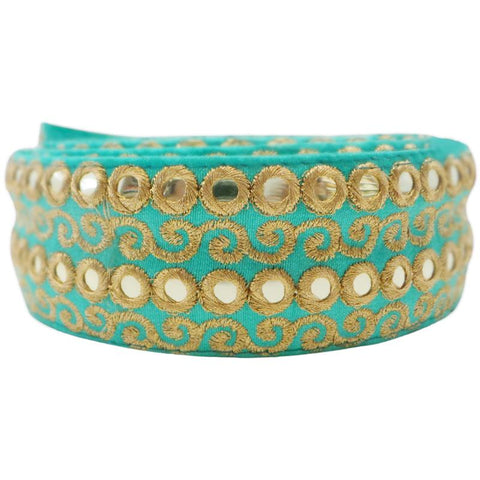 Turquoise Fabric base with Exquisite Gold Embroidery with mirror work