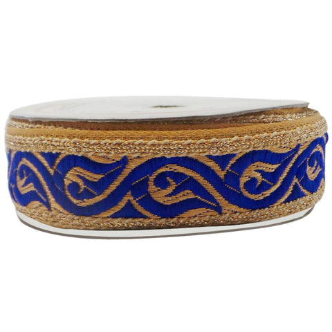 Gold Fabric base with Exquisite Navy Blue Embroidery