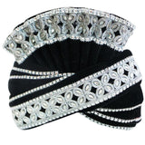 Trendy Black Velvet Turban with Beautiful Silver Trimming