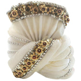 Fashionable White Velvet Turban with Beautiful Gold & Silver Trimming