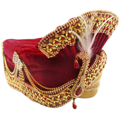 Classic Red and Gold Turban with Exquisite Trimming