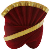 Trendy Turban in Red Velvet with Golden Trim